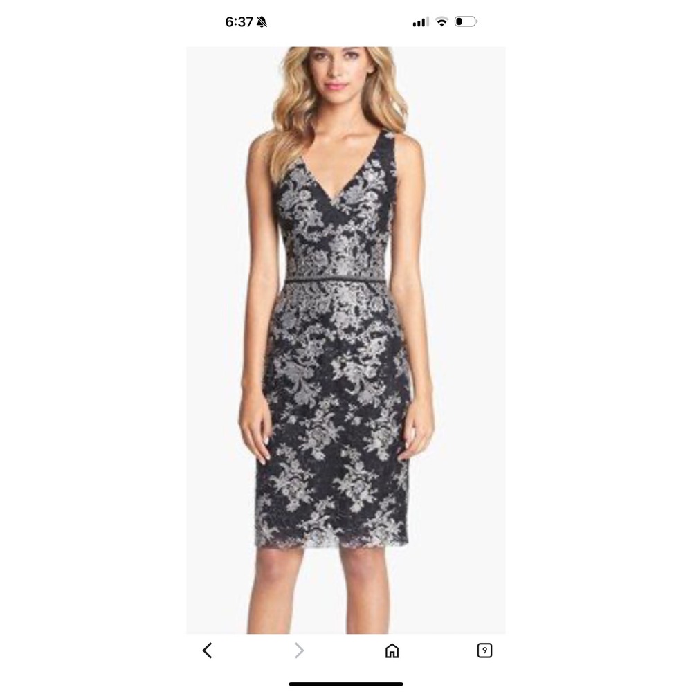 David Meister‎ Black Silver Floral Lace Sleeveless Cocktail Party Dress size 2